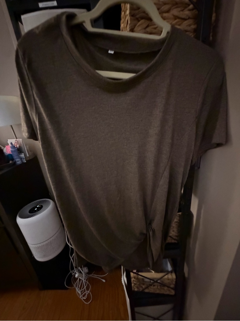 Casual Olive Knot-Front Women’s Top | Heather Brown | XL